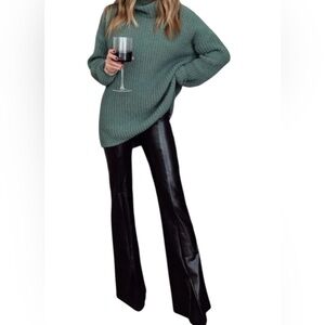 Abercrombie & Fitch Vegan Leather Split Hem Flare Leggings Black Size XXL